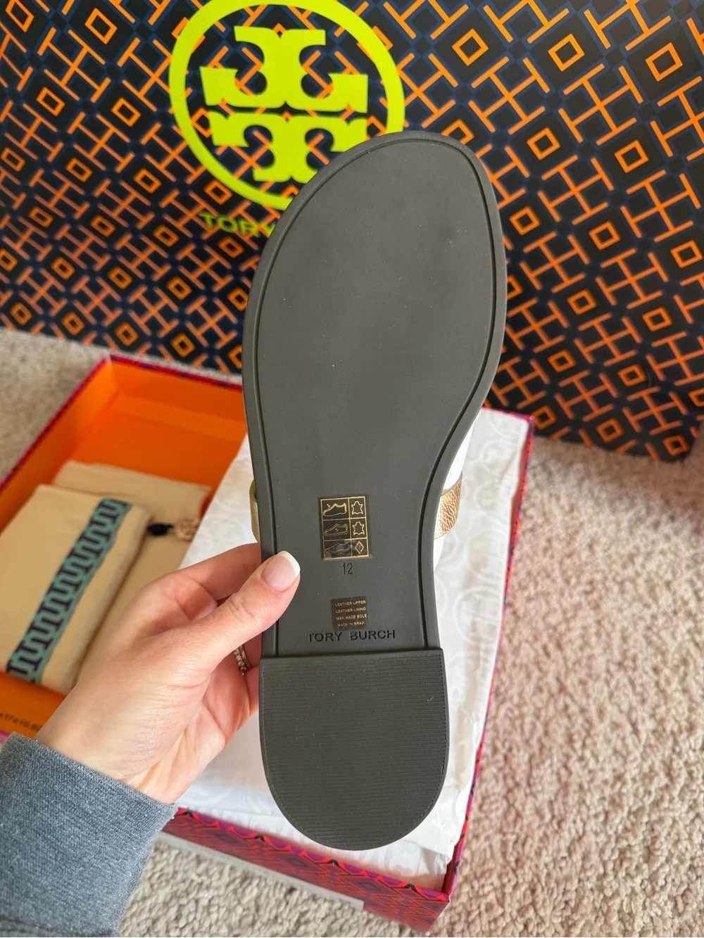 Tory Burch Miller Soft Metallic Wrinkled Leather Sandals Spark Gold Size 12
